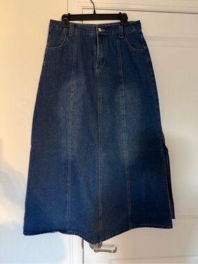 SHEIN Dark Blue Denim Panel Maxi Skirt